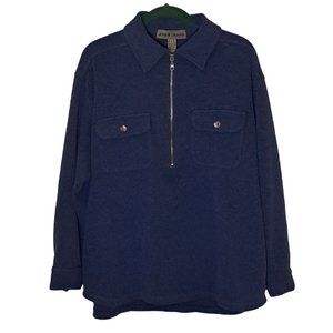 Jones Jeans Sweater Mens Large 1/4 Zip Pullover Heather Blue Gray Chest Pockets